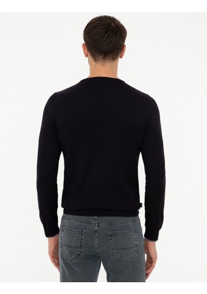 Erkek Lacivert Slim Fit Basic Triko Kazak 50248582-VR033