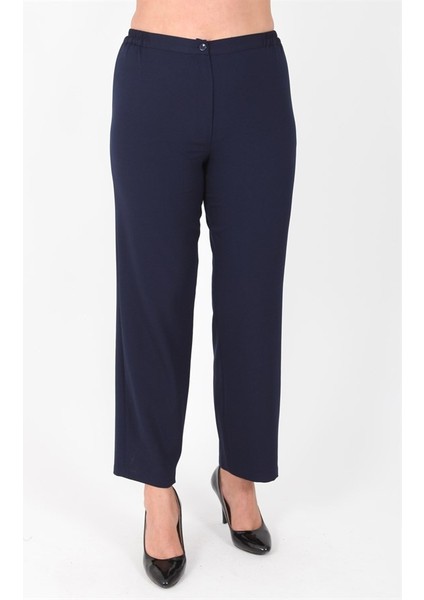 Ladıes Fırst Büyük Beden 3570 Lacivert Klasik Dar Paça Pantolon Krep Kumaş