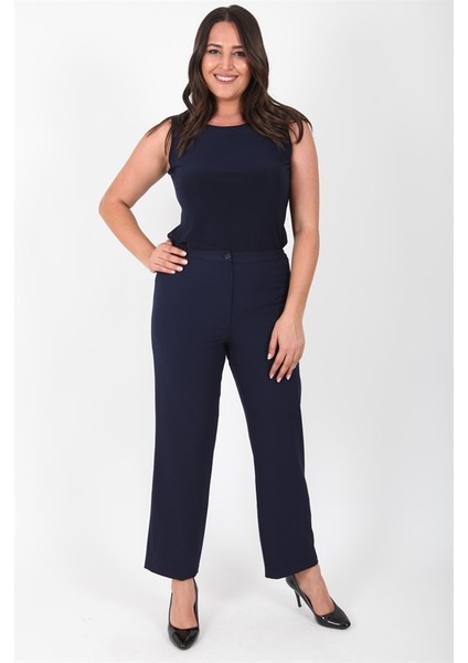 Ladıes Fırst Büyük Beden 3570 Lacivert Klasik Dar Paça Pantolon Krep Kumaş fırsatları