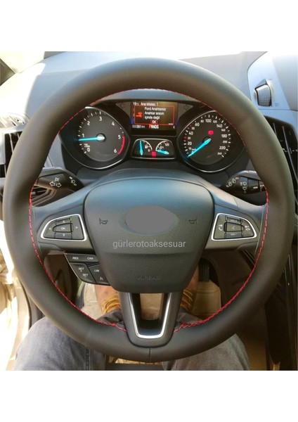 Ford Fiesta Uyumlu Kırmızı Ipli Dikmeli Direksiyon Kılıfı (10.5cm