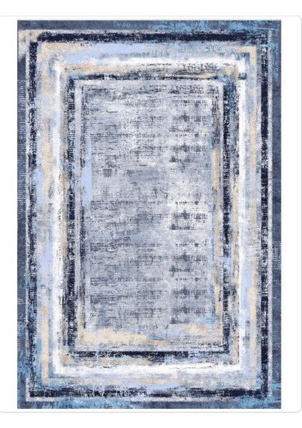 Gri Batik Kaymaz Tabanlı Yıkanabilir Halı Kilim Yolluk Gri Mavi