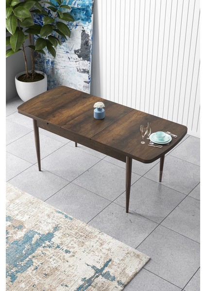 Concept Canisa Zen Serisi Mdf Açılabilir Barok Ahşap Desen Mutfak Masa Takımı+6 Adet Sandalye (80 x 132 Cm)