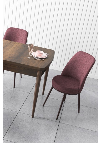 Concept Canisa Zen Serisi Mdf Açılabilir Barok Ahşap Desen Mutfak Masa Takımı+6 Adet Sandalye (80 x 132 Cm)