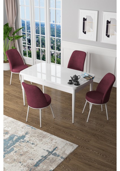 Concept Canisa Zen Serisi Açılabilir Mdf Beyaz Mutfak Masa Takımı+4 Adet Sandalye (80 x 132 Cm)