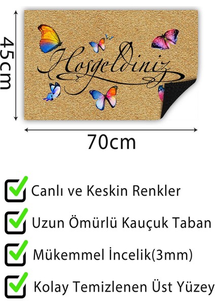 Buket Home Kapı Önü Paspası Dekoratif Kapı Paspası Dış Mekân Paspas Ev Içi Paspası 45X70CM