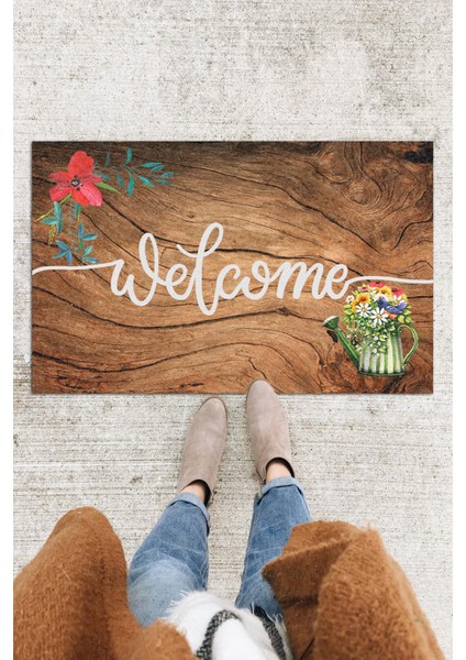 Ahşap Baskılı Welcome Kapı Önü Paspası Dekoratif Kapı Paspası Dış Mekân Paspas Ev Içi Paspası 45X70CM