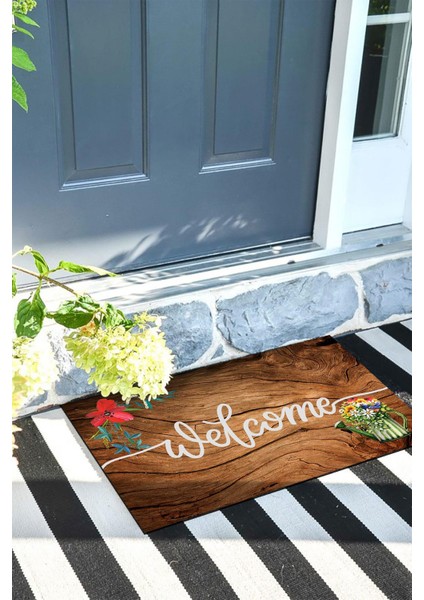 Ahşap Baskılı Welcome Kapı Önü Paspası Dekoratif Kapı Paspası Dış Mekân Paspas Ev Içi Paspası 45X70CM