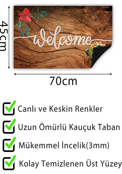 Ahşap Baskılı Welcome Kapı Önü Paspası Dekoratif Kapı Paspası Dış Mekân Paspas Ev Içi Paspası 45X70CM