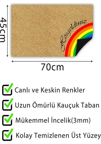 Gökkuşağı Kapı Önü Paspası Dekoratif Kapı Paspası Dış Mekân Paspas Ev Içi Paspası 45X70CM