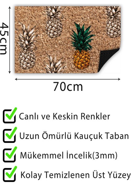 Ananas Kapı Önü Paspası Dekoratif Kapı Paspası Dış Mekân Paspas Ev Içi Paspası 45X70CM