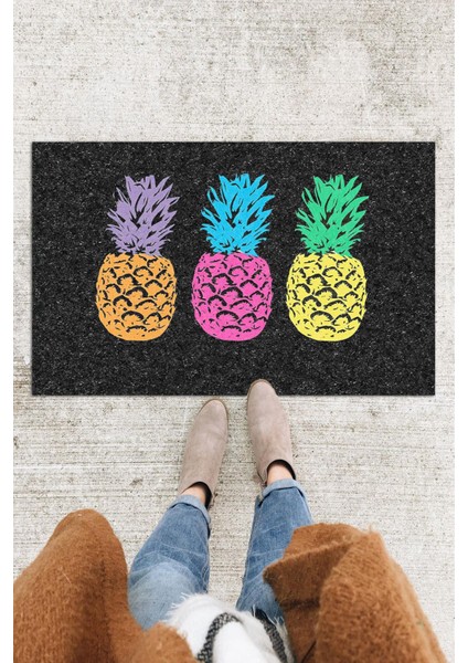 Renkli Ananas Kapı Önü Paspası Dekoratif Kapı Paspası Dış Mekân Paspas Ev Içi Paspası 45X70CM