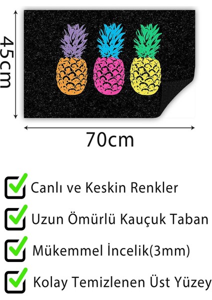 Renkli Ananas Kapı Önü Paspası Dekoratif Kapı Paspası Dış Mekân Paspas Ev Içi Paspası 45X70CM