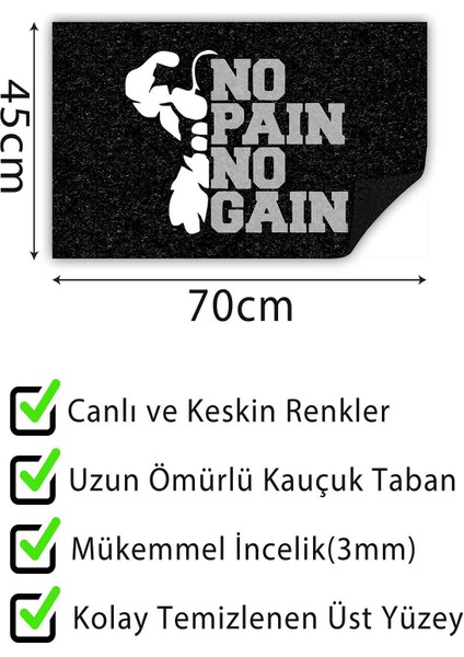 No Pain No Gain Kapı Önü Paspası Dekoratif Kapı Paspası Dış Mekân Paspas Ev Içi Paspası 45X70CM