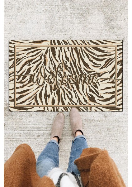 Zebra Welcome Kapı Önü Paspası Dekoratif Kapı Paspası Dış Mekân Paspas Ev Içi Paspası 45X70CM