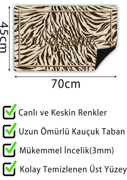 Zebra Welcome Kapı Önü Paspası Dekoratif Kapı Paspası Dış Mekân Paspas Ev Içi Paspası 45X70CM