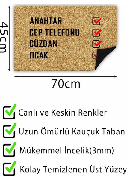 Buket Home Hatırlatıcı Kapı Önü Paspası Dekoratif Kapı Paspası Dış Mekân Paspas Ev Içi Paspası 45X70CM