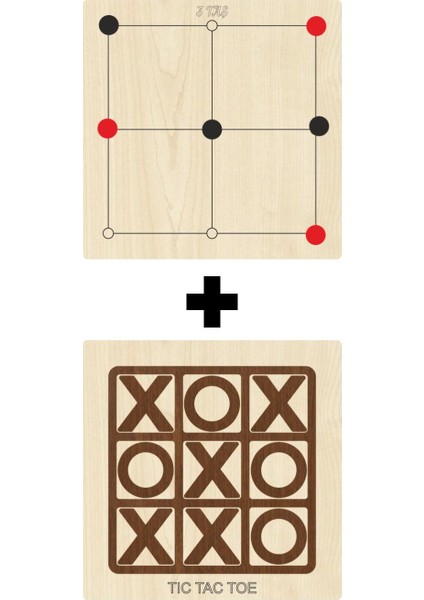 Ahşap Tic-Tac-Toe + 3 Taş Akıl, Zeka, Strateji ve Beceri Oyunları Seti