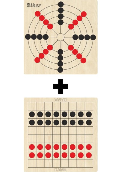 Ahşap Dama + Bihar Akıl, Zeka, Strateji ve Beceri Oyunları Seti