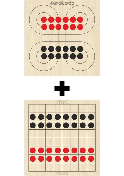 Ahşap Dama + Surakarta Akıl, Zeka, Strateji ve Beceri Oyunları Seti