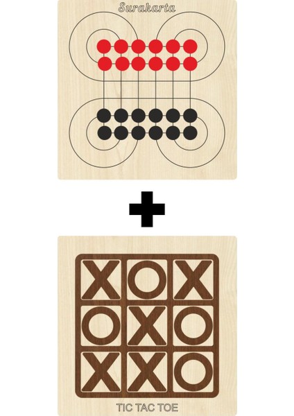Ahşap Tic-Tac-Toe + Surakarta Akıl, Zeka, Strateji ve Beceri Oyunları Seti