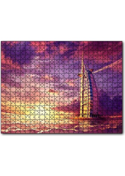 Cakapuzzle  Dubai Burj Al Arab Günbatımı ve Mor Gökler 255 Parça Puzzle Yapboz Mdf (Ahşap)