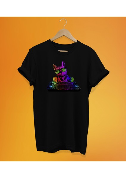Dj Kedi Baskılı %100 Pamuk Oversize T-Shirt Büyük Beden Tişört