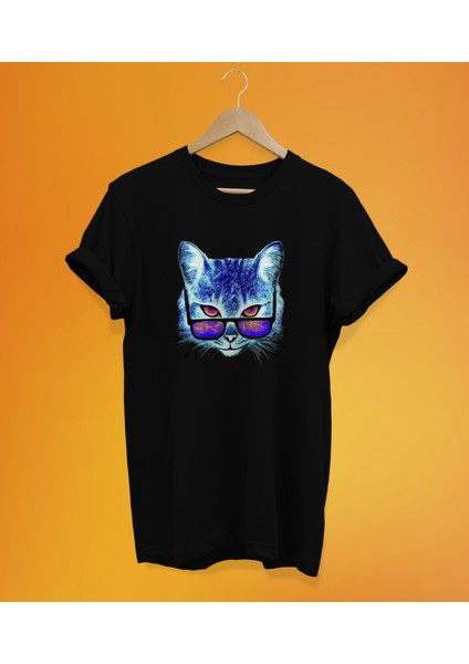 Mavi Kedi Baskılı %100 Pamuk Oversize T-Shirt Büyük Beden Tişört