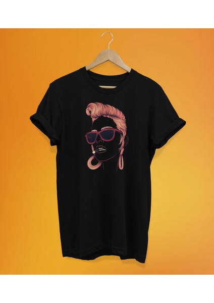 Turuncu Saçlı Kadın Baskılı %100 Pamuk Oversize T-Shirt Büyük Beden Tişört