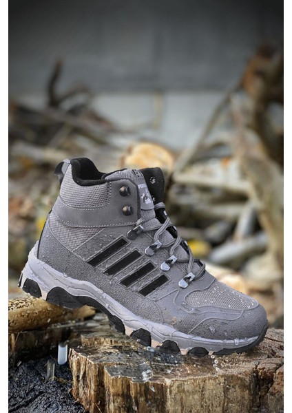 Füme Çizgili Kauçuk Unisex Trekking Bot