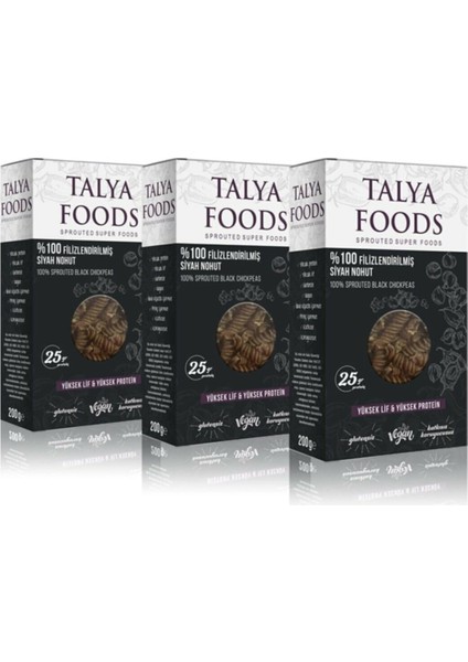 Talya Foods Talya  Filizlendirilmiş Siyah Nohut Makarna 3'lü Fırsat Paketi