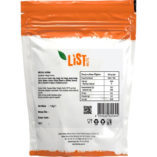 List Nuts Medjoul Hurma 1 kg Fiyatı Taksit Seçenekleri