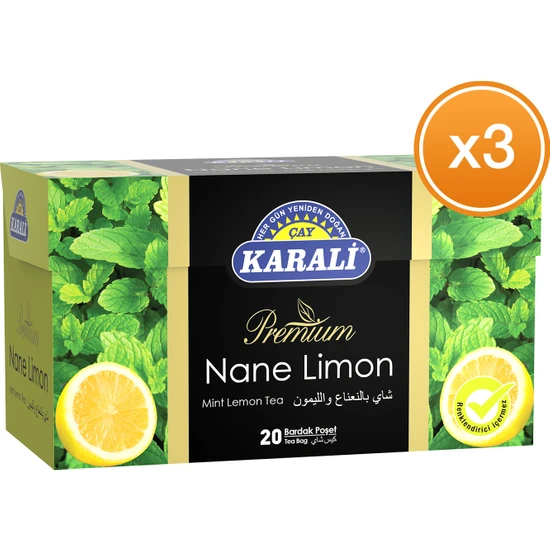 Karali Çay Premium Bardak Poşet Nane Limon Çayı 20'li x 3 Paket