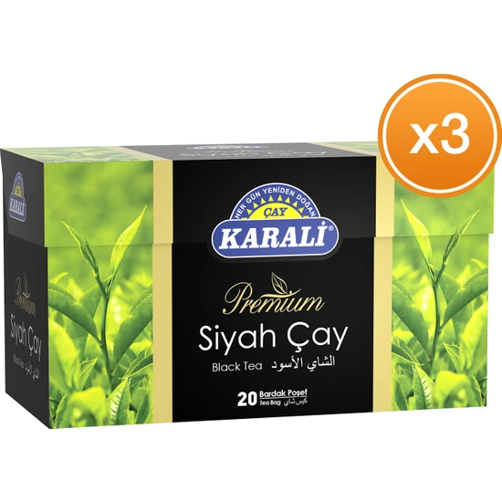 Karali Çay Premium Bardak Poşet Siyah Çay 20'li x 3 Paket