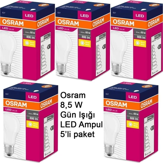 Osram 8.5W LED Ampul 5 Adet 10 W E-27 Beyaz