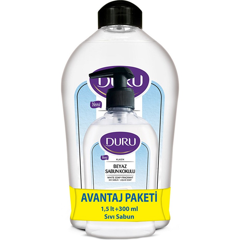 Duru Beyaz Sabun Kokulu Sıvı Sabun 1,5 lt + 300 ml Temizleyici Avantaj Paketi