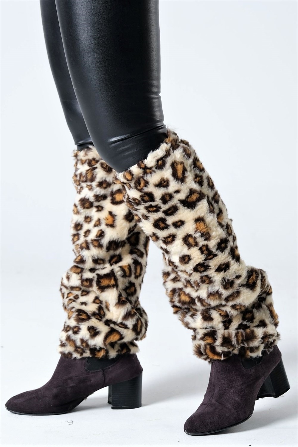 Keyifli Moda Kadın Leopar Desenli Peluş Tozluk