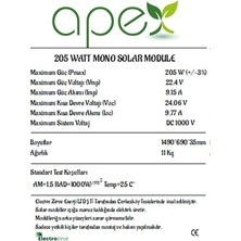 Apex 205 Watt Güneş Paneli Monokristal Güneş Paneli