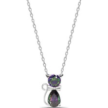 Parmas Design Kadın Mistik Topaz Taşlı Kedi 925 Ayar Gümüş Kolye