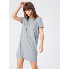 Fabrika Gri Melanj Kadın Bisiklet Yaka Diz Üstü Basic Ev Elbisesi DONA