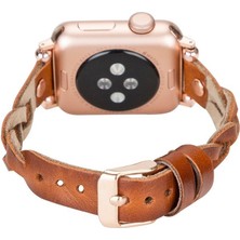 PLM Apple Watch Uyumlu Deri Kordon Wanda 38-40MM Ferro Rose Gold Trok RST2EF Taba