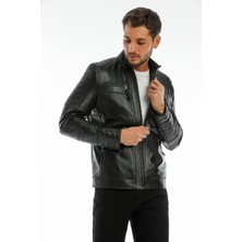 Dericlass Henry Siyah Deri Mont Erkek  Kuzu Derisi ile Şık ve Spor