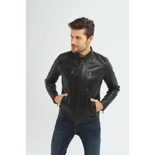 Ikbal Carlos Siyah %100 Erkek Deri Mont