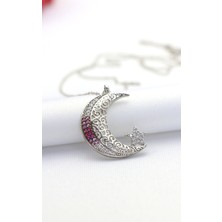 Caisya Butik Pembe Nano Taşlı Ay Yıldız Gümüş Kolye