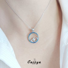 Caisya Butik Mavi Nano Taşlı Kalp Gümüş Kolye