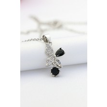 Caisya Butik Nano Siyah Taşlı Kelebek Gümüş Kolye