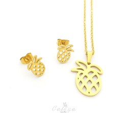 CeyCan Butik Ananas Çelik Kolye Küpe Set