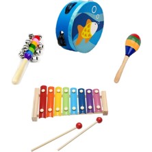Ayas Eğitici Oyuncak Ahşap Tef - Ahşap Renkli Marakas - Ksilefon Ritim Ses Algı Çocuk Müzik Aleti Seti