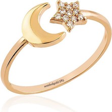 Sembol Gold Ayyıldız Rose Altın Yüzük 14K Gold Taşlı
