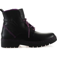 Bueno Shoes Siyah Lila Flotter Deri Kadın Düz Bot