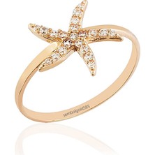 Sembol Gold Deniz Yıldızı Rose Altın Yüzük 14K Gold Taşlı